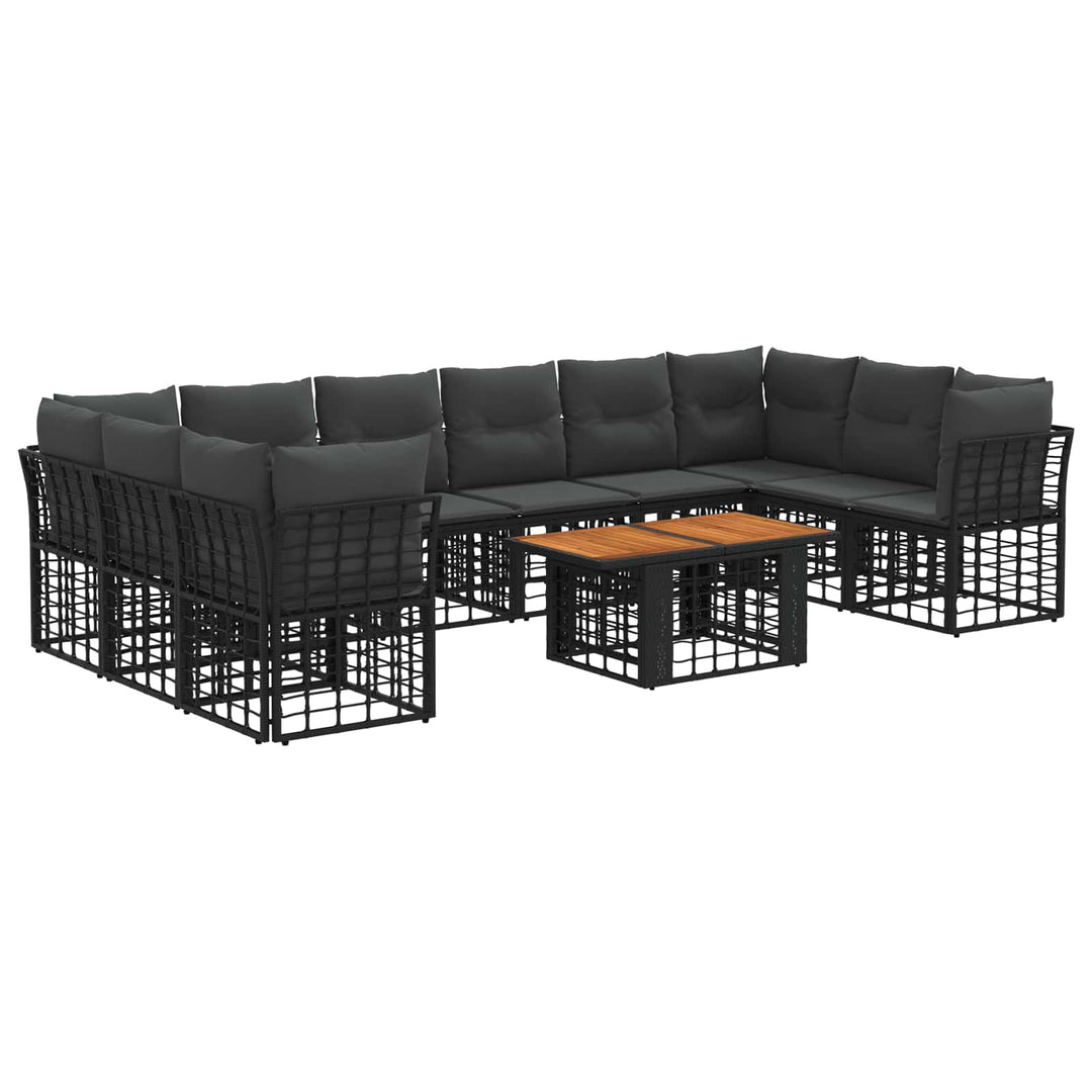 Havesofa Sæt 11 stk. Sort og Mørkegrå polyrattan