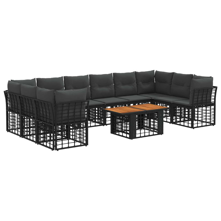 Havesofa Sæt 11 stk. Sort og Mørkegrå polyrattan