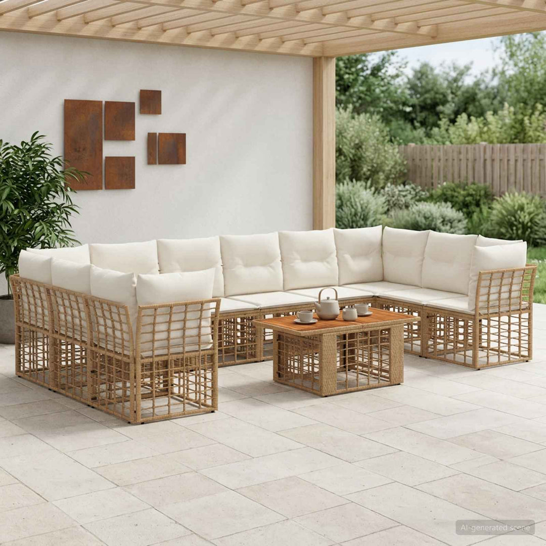 Havesofa Sæt 11 stk. Naturlig og Creme Hvid polyrattan