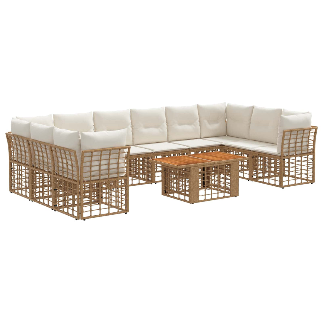 Havesofa Sæt 11 stk. Naturlig og Creme Hvid polyrattan