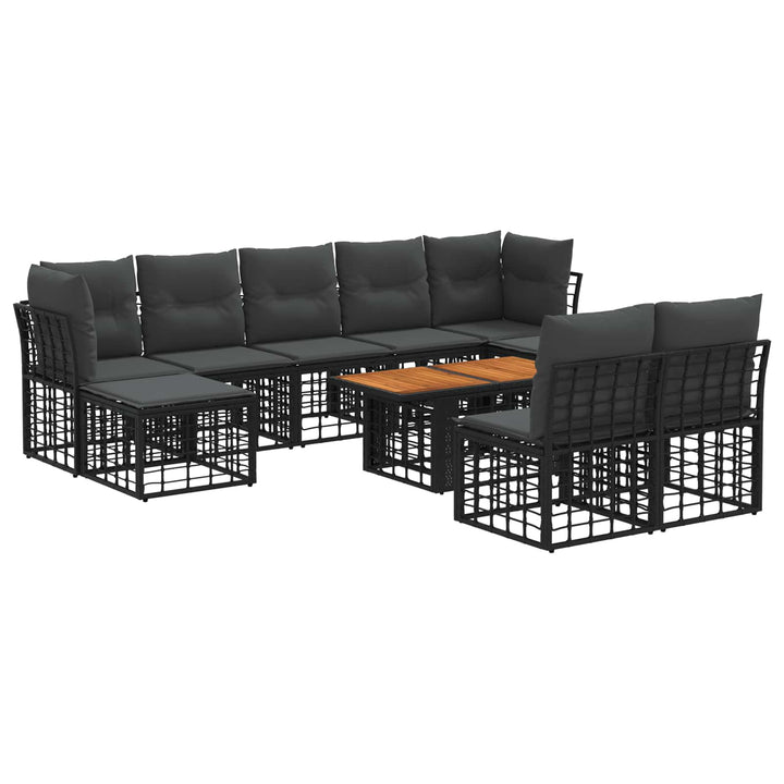 Havesofa Sæt 10 stk. Sort og Mørkegrå polyrattan