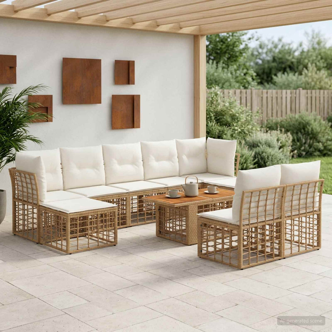Havesofa Sæt 10 stk. Naturlig og Creme Hvid polyrattan
