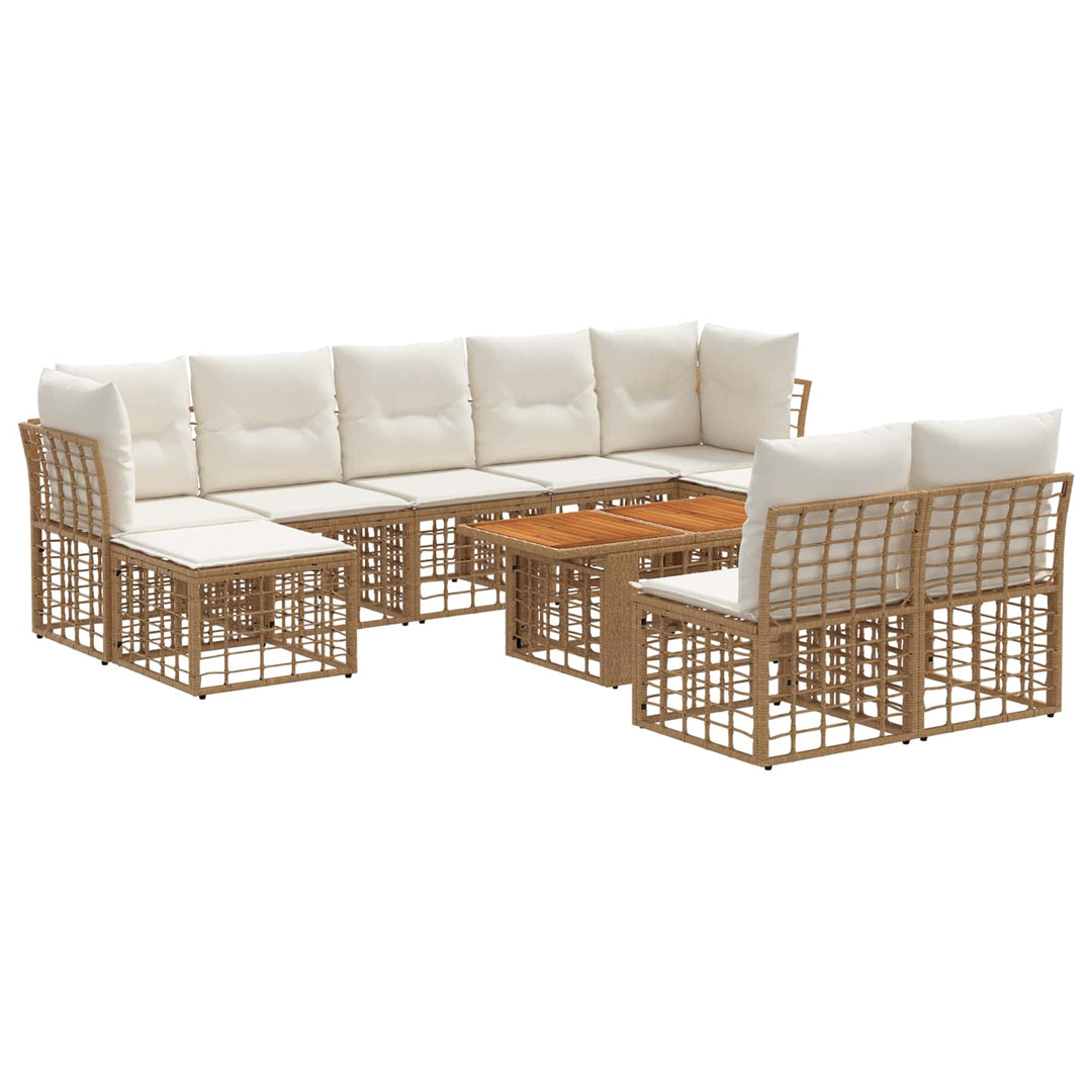 Havesofa Sæt 10 stk. Naturlig og Creme Hvid polyrattan
