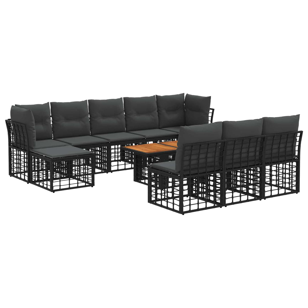 Havesofa Sæt 11 stk. Sort og Mørkegrå polyrattan