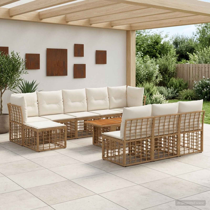 Havesofa Sæt 11 stk. Naturlig og Creme Hvid polyrattan