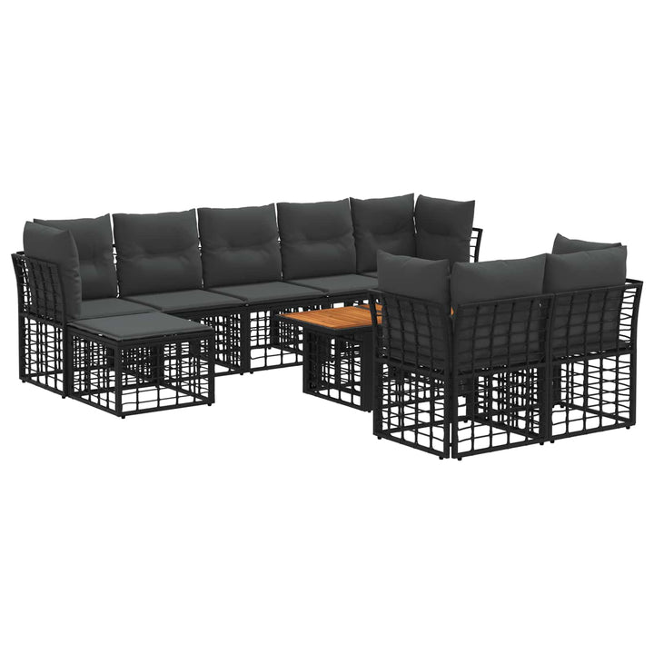 Havesofa Sæt 10 stk. Sort og Mørkegrå polyrattan