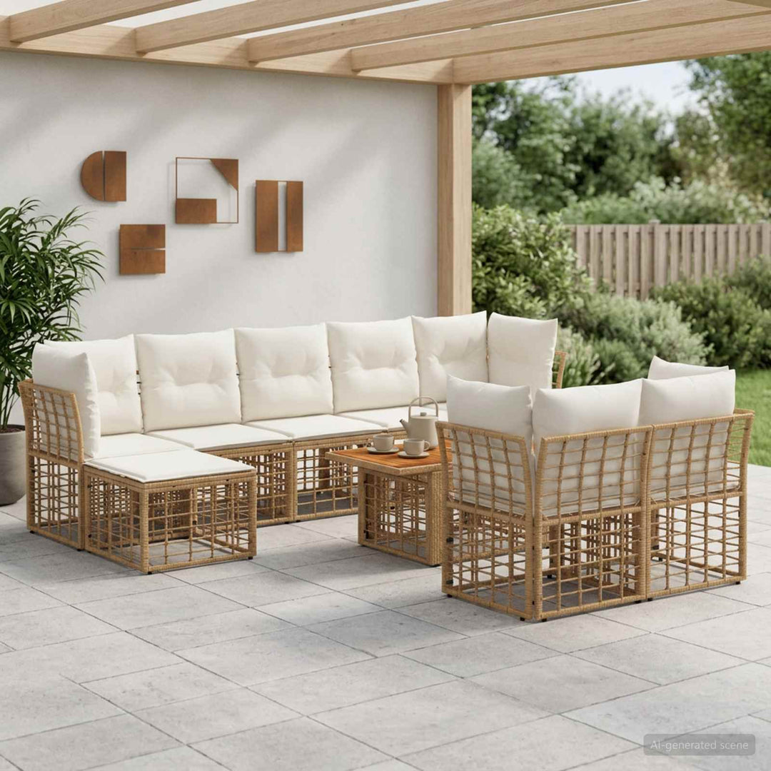 Havesofa Sæt 10 stk. Naturlig og Creme Hvid polyrattan