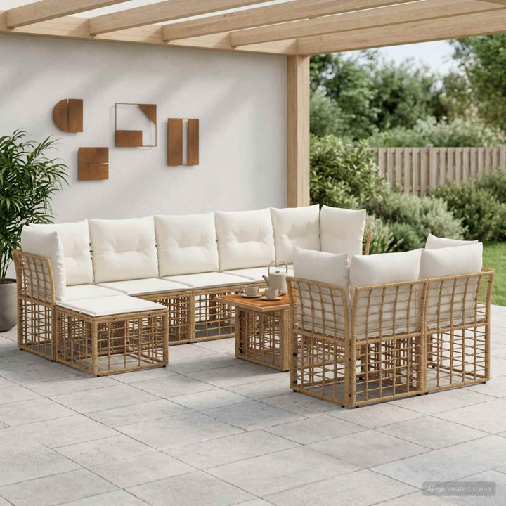 Havesofa Sæt 10 stk. Naturlig og Creme Hvid polyrattan
