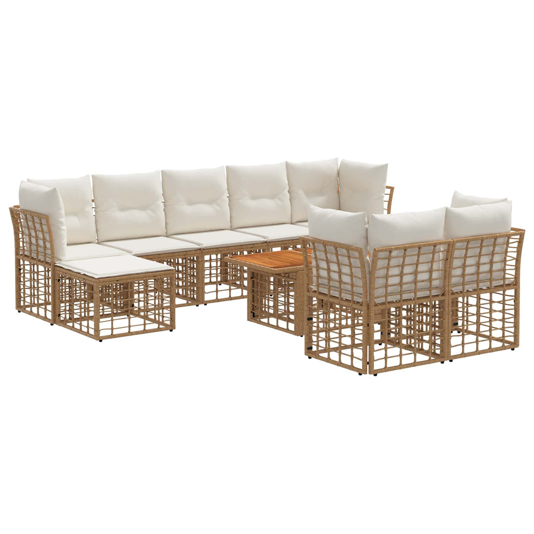 Havesofa Sæt 10 stk. Naturlig og Creme Hvid polyrattan