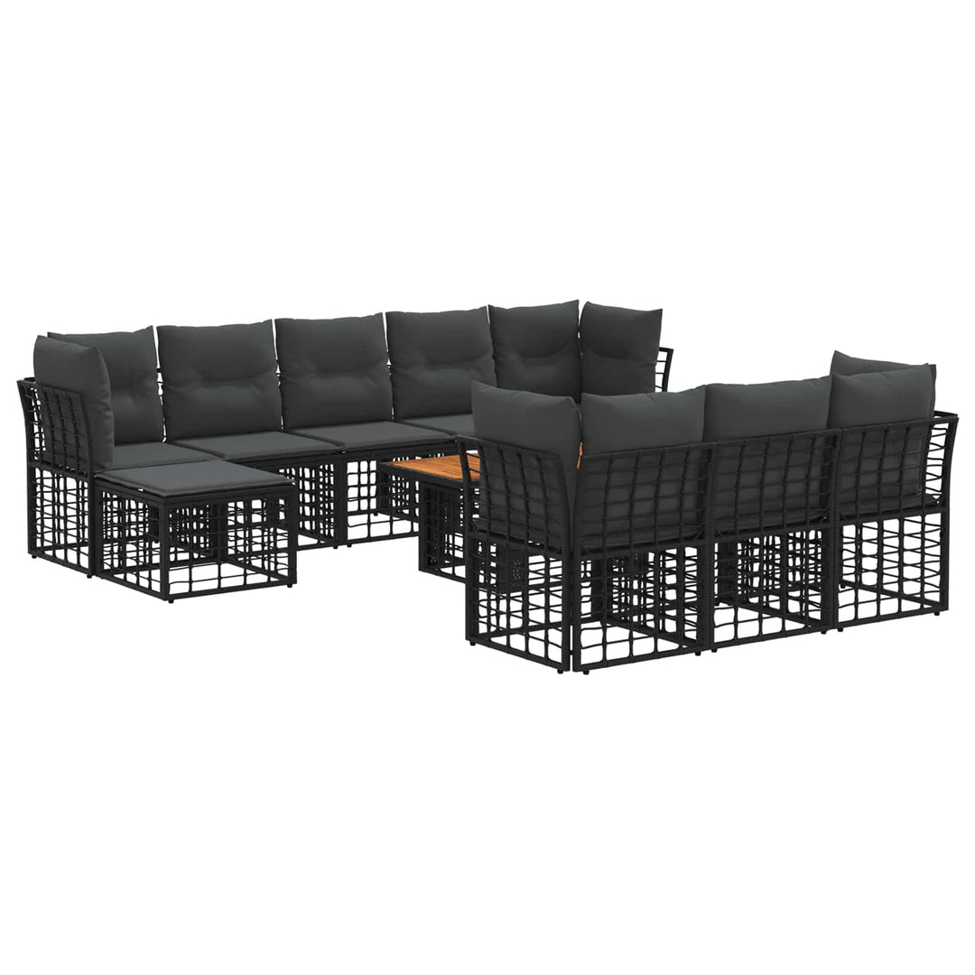 Havesofa Sæt 11 stk. Sort og Mørkegrå polyrattan