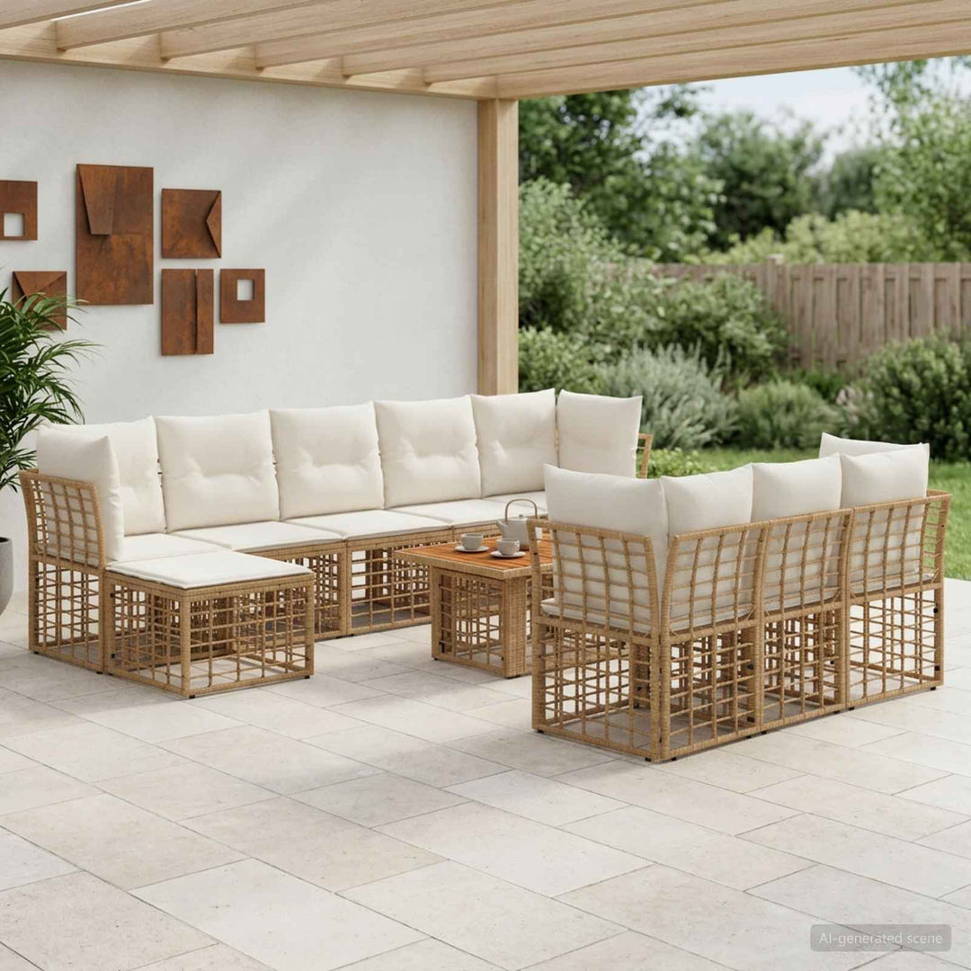 Havesofa Sæt 11 stk. Naturlig og Creme Hvid polyrattan