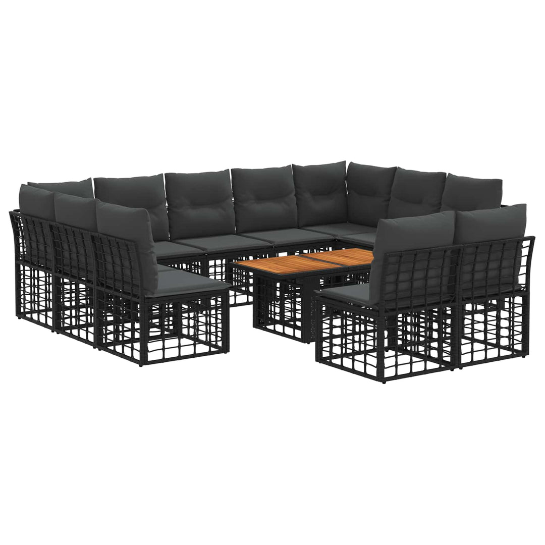 Havesofa Sæt 12 stk. Sort og Mørkegrå polyrattan