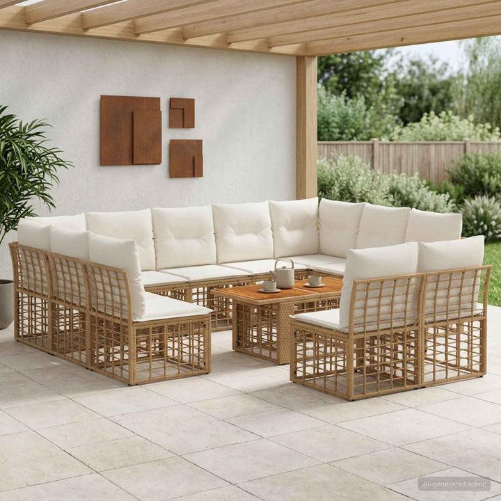 Havesofa Sæt 12 stk. Naturlig og Creme Hvid polyrattan