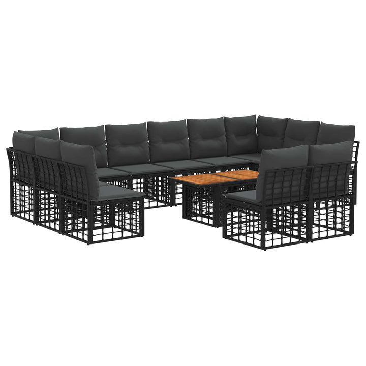 Havesofa Sæt 13 stk. Sort og Mørkegrå polyrattan