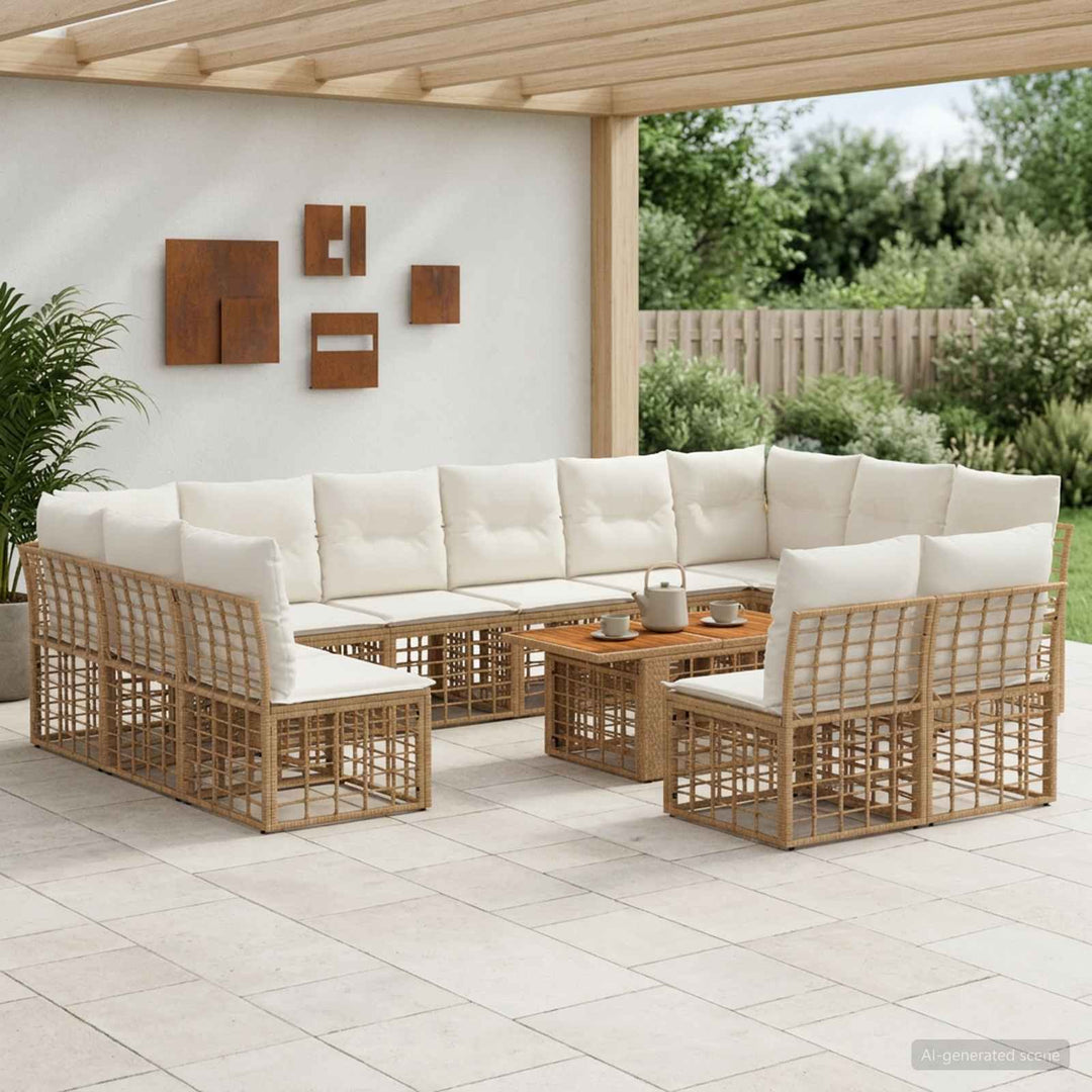 Havesofa Sæt 13 stk. Naturlig og Creme Hvid polyrattan