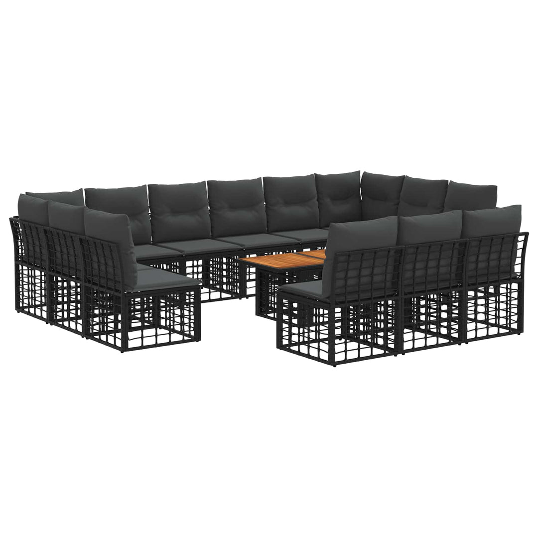 Havesofa Sæt 14 stk. Sort og Mørkegrå polyrattan