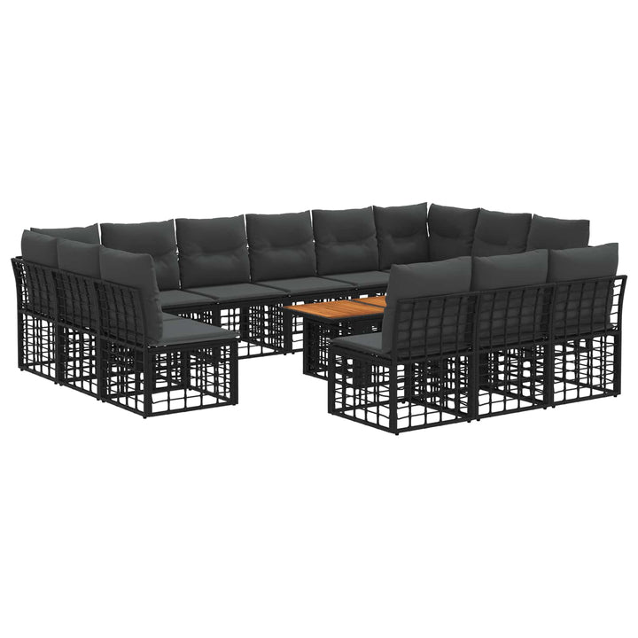 Havesofa Sæt 14 stk. Sort og Mørkegrå polyrattan