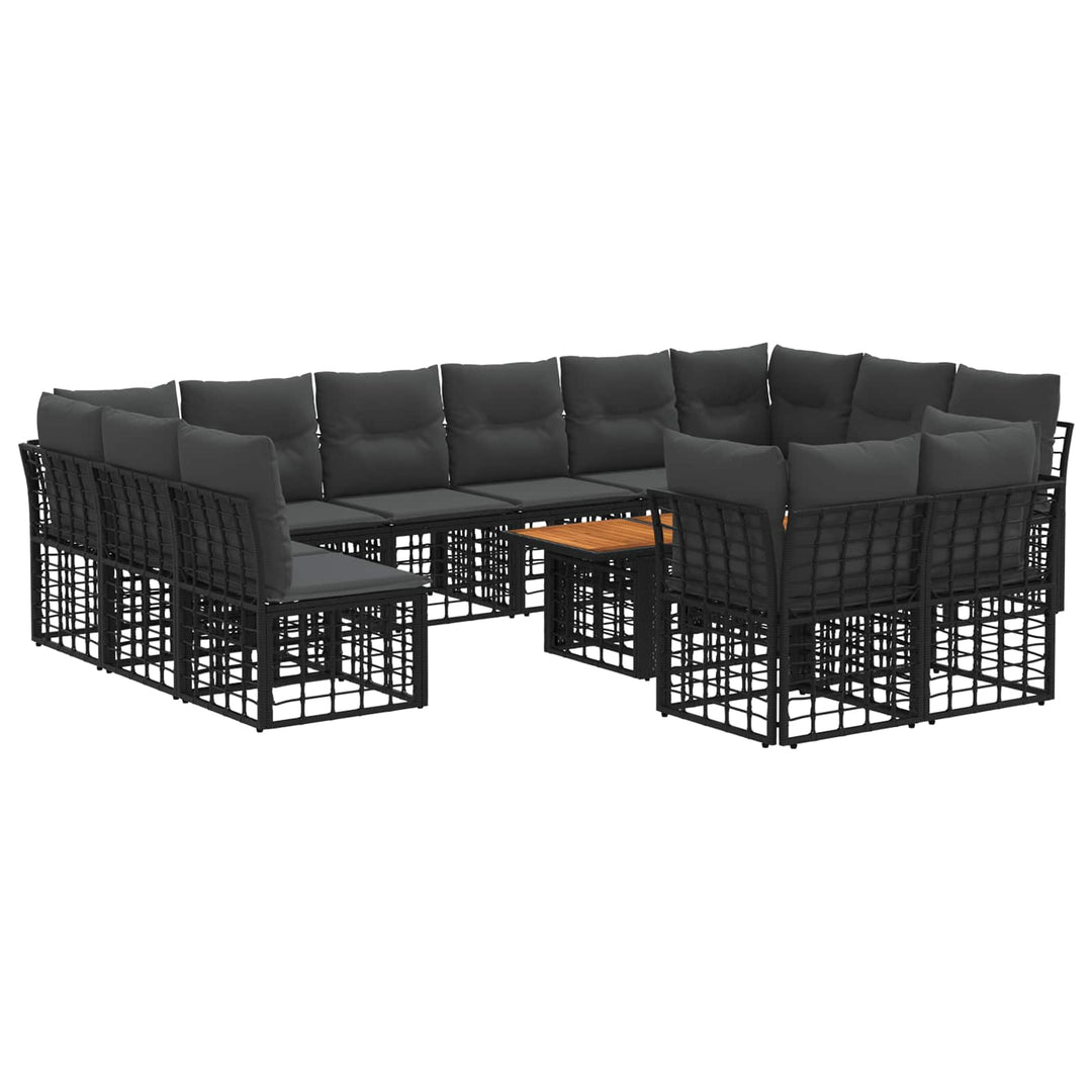 Havesofa Sæt 13 stk. Sort og Mørkegrå polyrattan