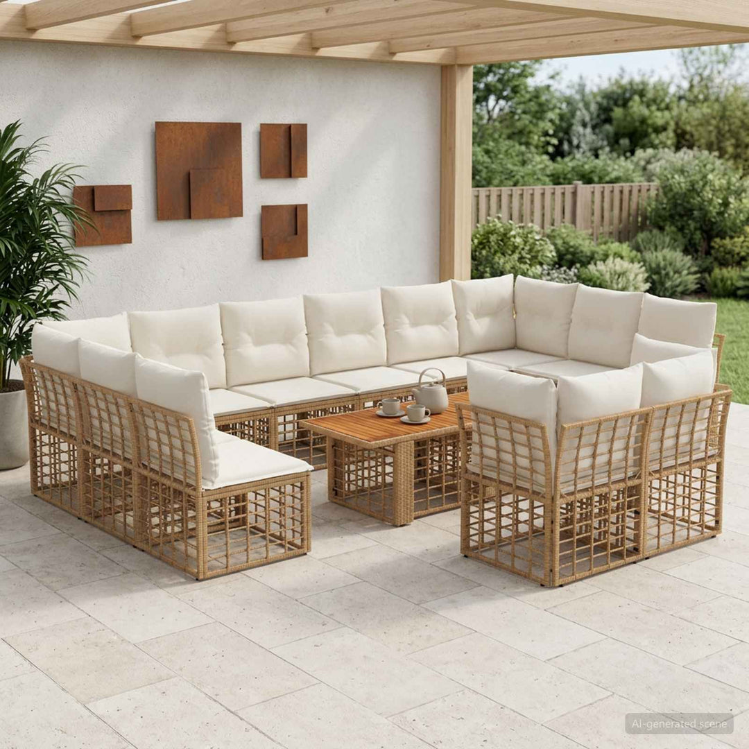 Havesofa Sæt 13 stk. Naturlig og Creme Hvid polyrattan