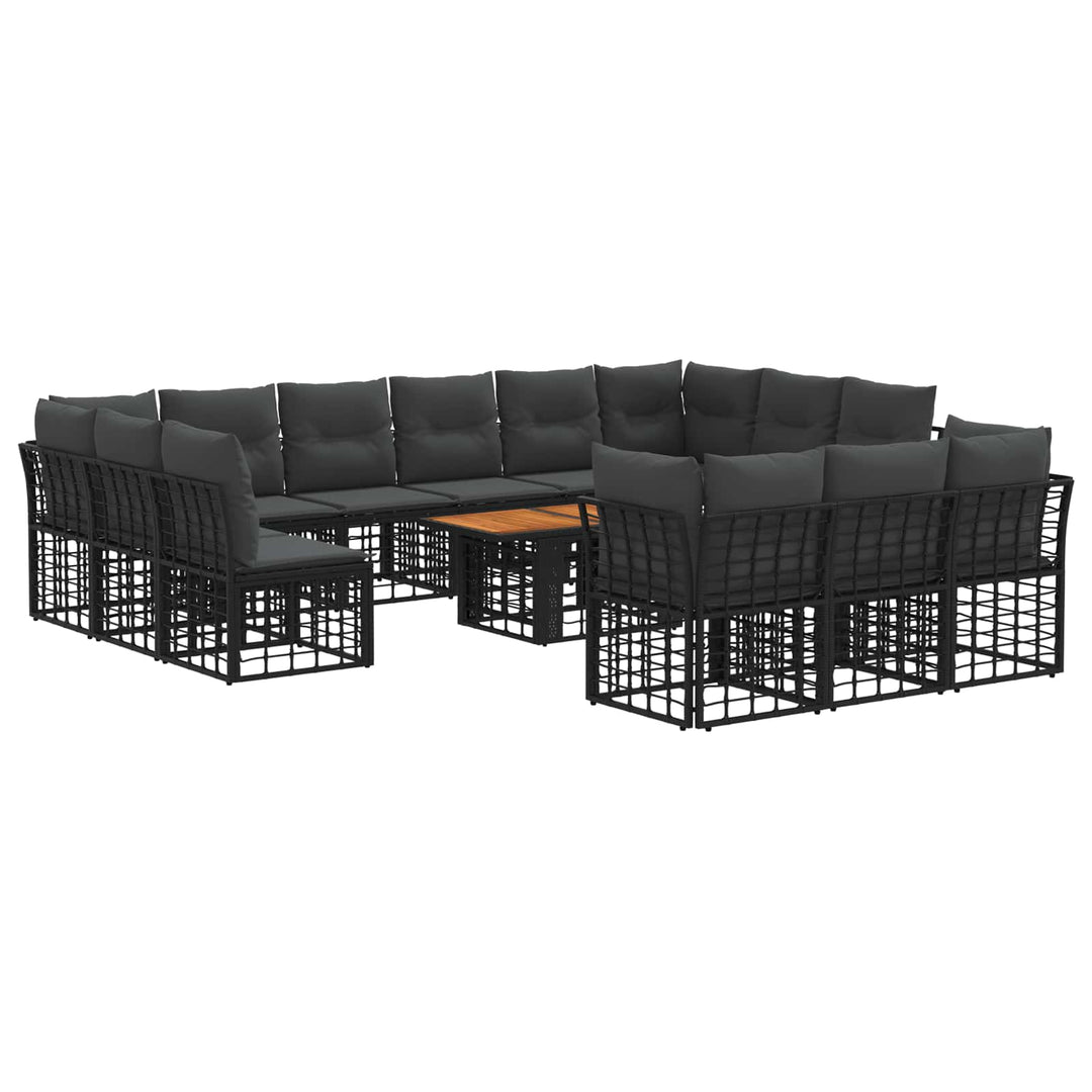 Havesofa Sæt 14 stk. Sort og Mørkegrå polyrattan