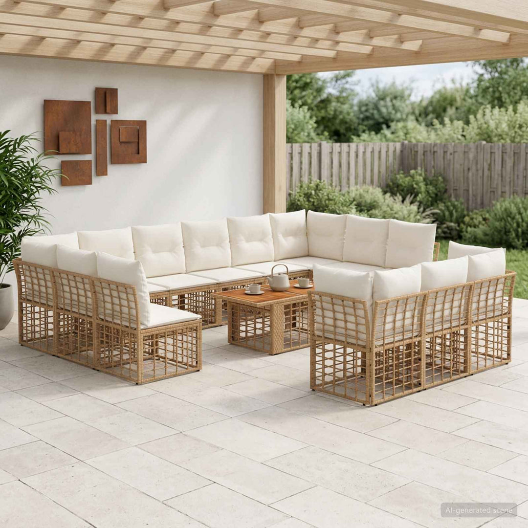 Havesofa Sæt 14 stk. Naturlig og Creme Hvid polyrattan