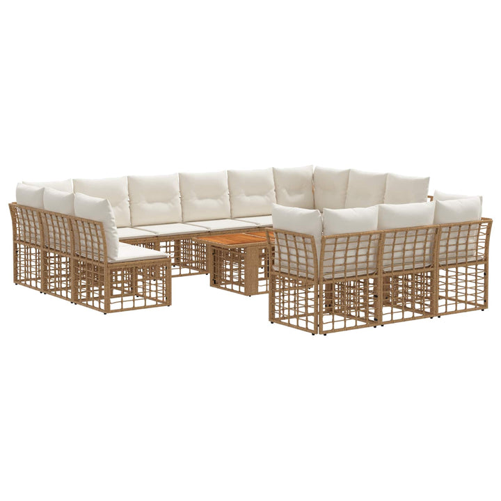 Havesofa Sæt 14 stk. Naturlig og Creme Hvid polyrattan
