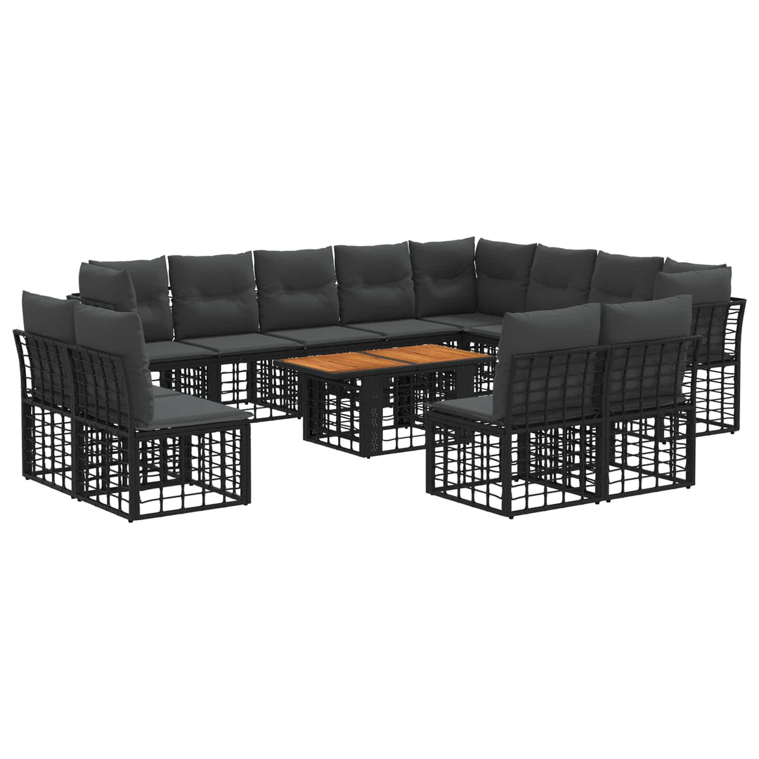 Havesofa Sæt 13 stk. Sort og Mørkegrå polyrattan