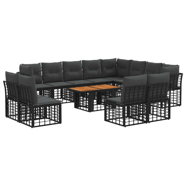 Havesofa Sæt 13 stk. Sort og Mørkegrå polyrattan
