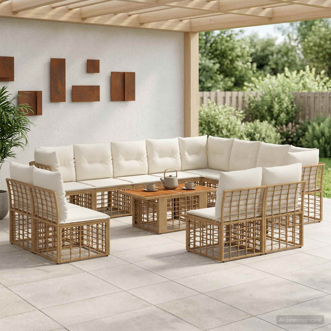 Havesofa Sæt 13 stk. Naturlig og Creme Hvid polyrattan