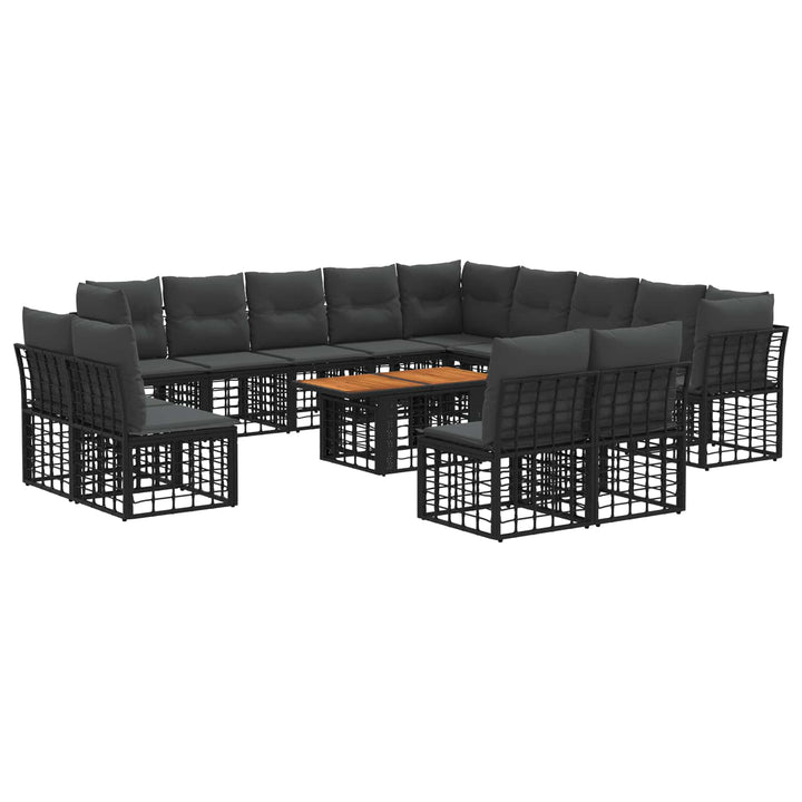 Havesofa Sæt 14 stk. Sort og Mørkegrå polyrattan