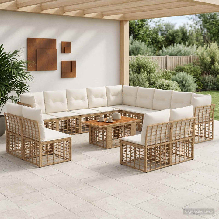 Havesofa Sæt 14 stk. Naturlig og Creme Hvid polyrattan
