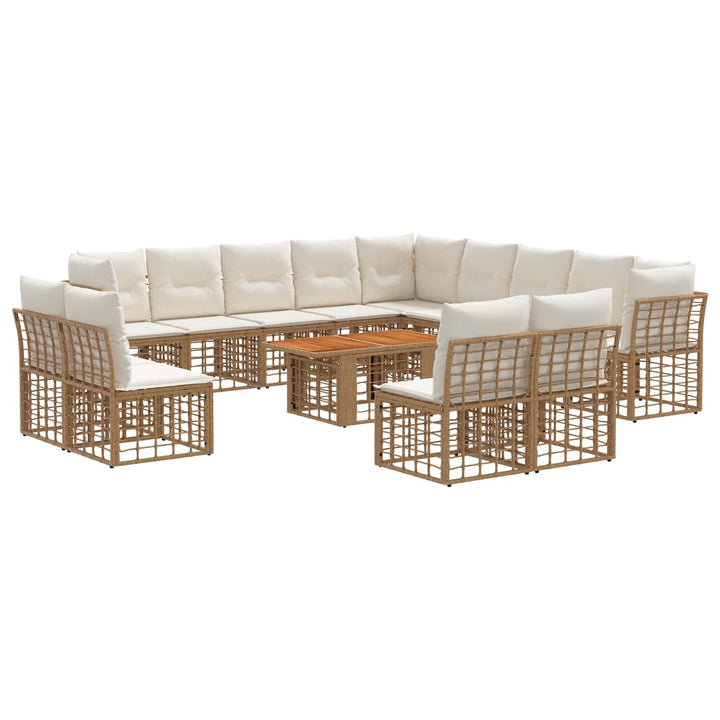 Havesofa Sæt 14 stk. Naturlig og Creme Hvid polyrattan