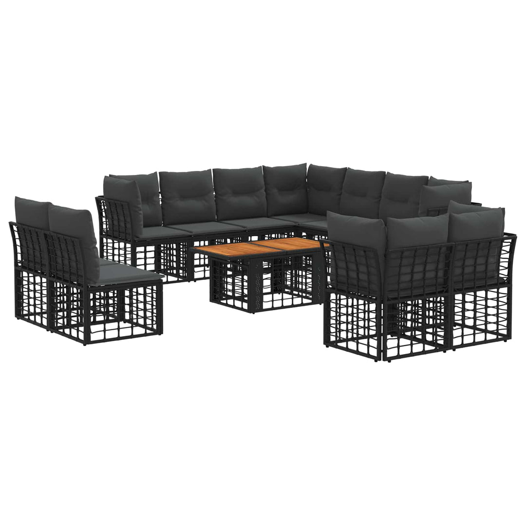 Havesofa Sæt 12 stk. Sort og Mørkegrå polyrattan