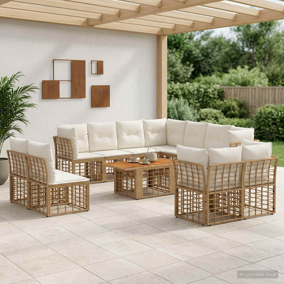 Havesofa Sæt 12 stk. Naturlig og Creme Hvid polyrattan