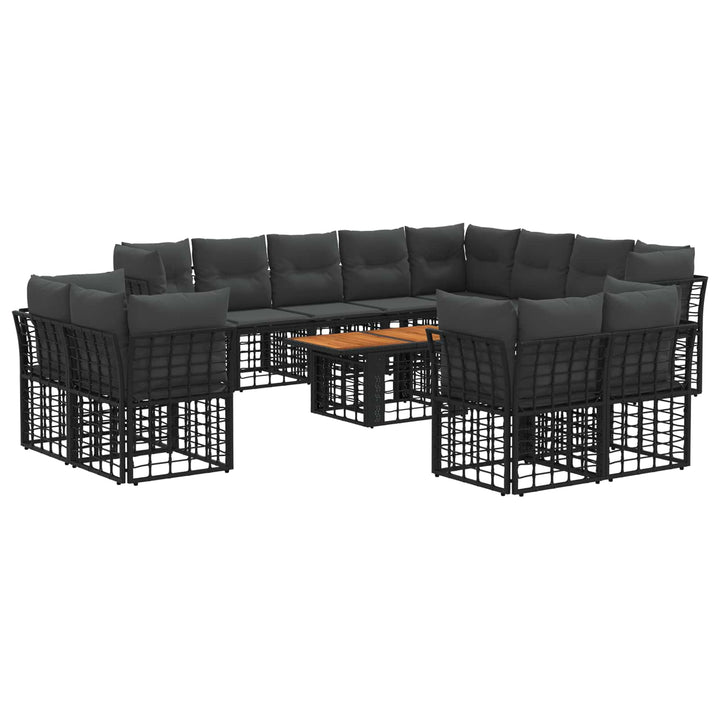 Havesofa Sæt 13 stk. Sort og Mørkegrå polyrattan