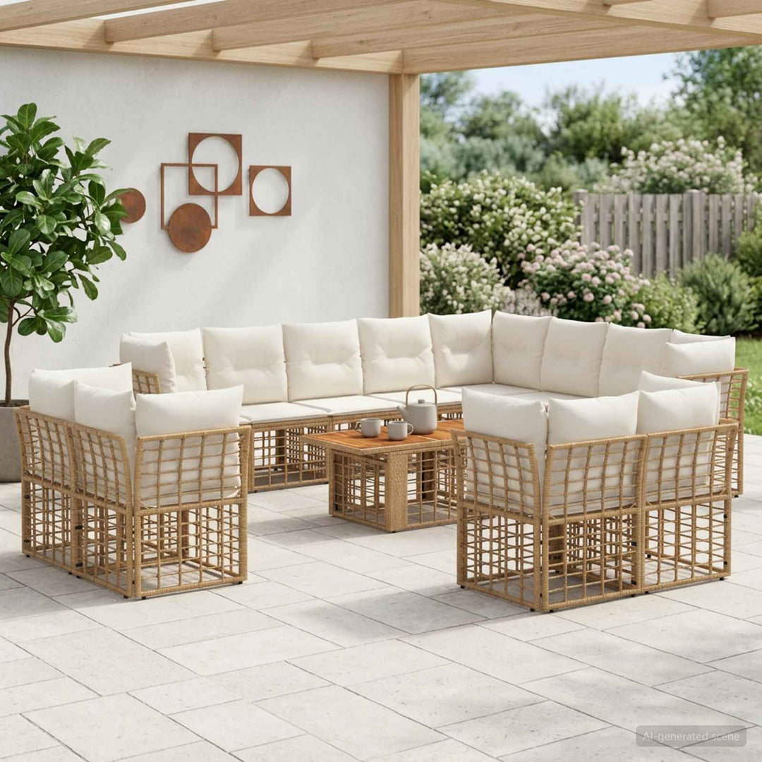 Havesofa Sæt 13 stk. Naturlig og Creme Hvid polyrattan