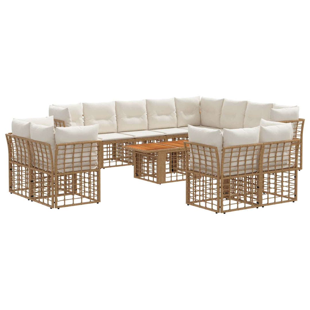 Havesofa Sæt 13 stk. Naturlig og Creme Hvid polyrattan