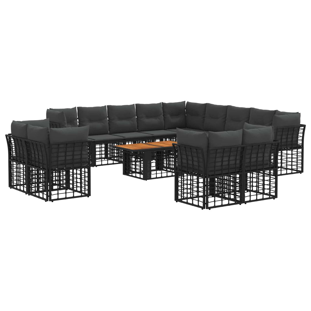 Havesofa Sæt 14 stk. Sort og Mørkegrå polyrattan