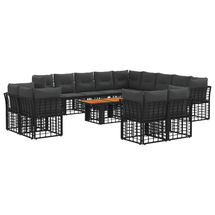 Havesofa Sæt 14 stk. Sort og Mørkegrå polyrattan