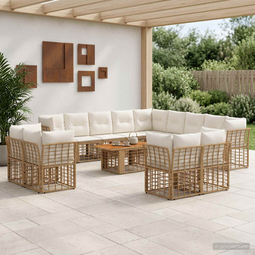 Havesofa Sæt 14 stk. Naturlig og Creme Hvid polyrattan