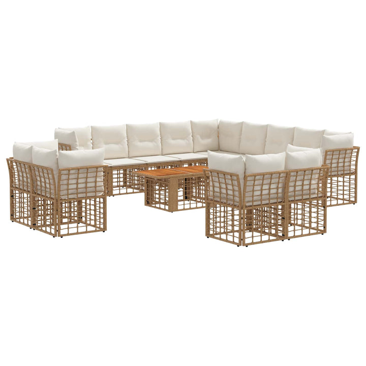 Havesofa Sæt 14 stk. Naturlig og Creme Hvid polyrattan