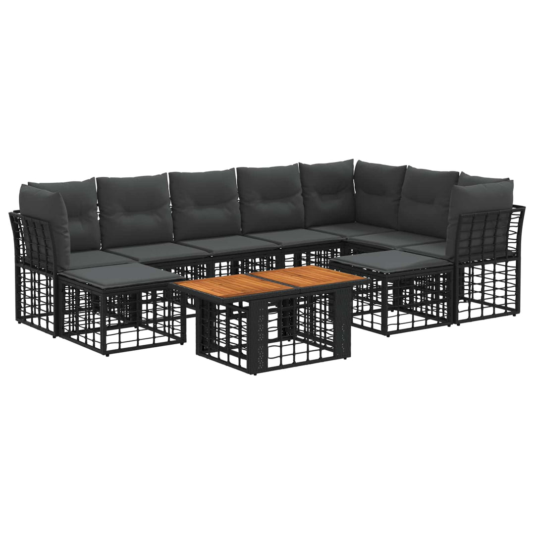 Havesofa Sæt 10 stk. Sort og Mørkegrå polyrattan