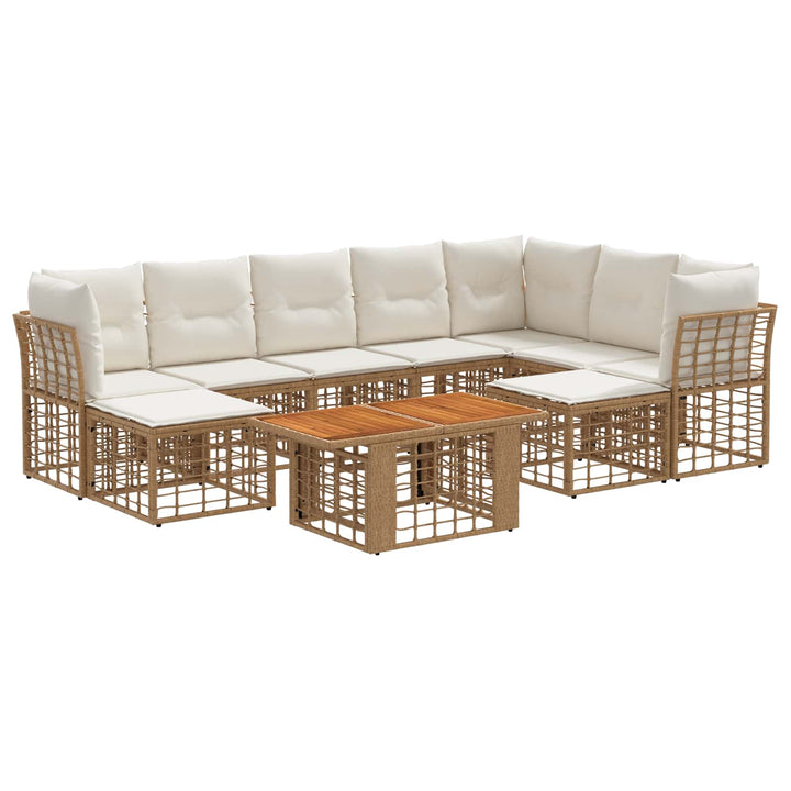 Havesofa Sæt 10 stk. Naturlig og Creme Hvid polyrattan