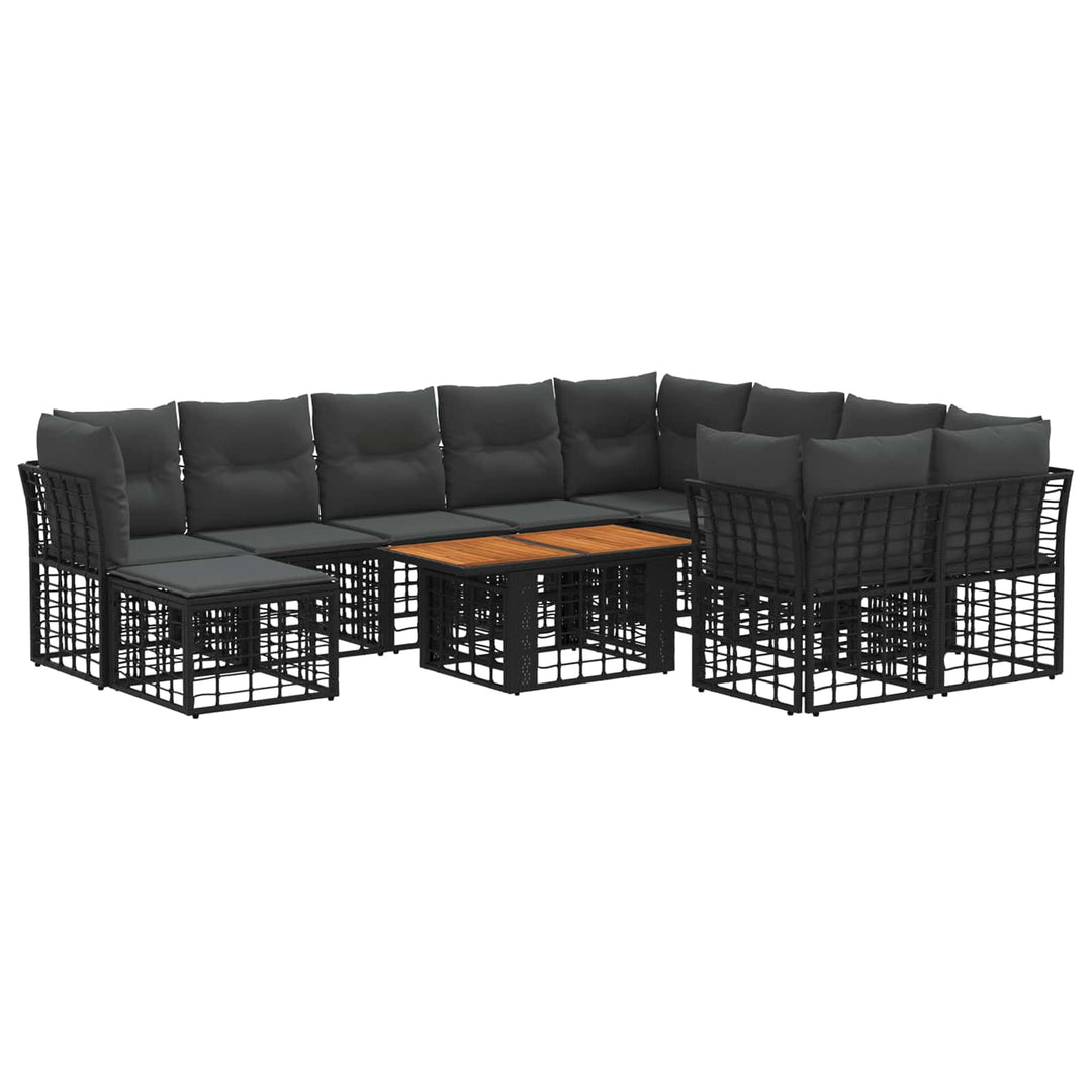 Havesofa Sæt 11 stk. Sort og Mørkegrå polyrattan