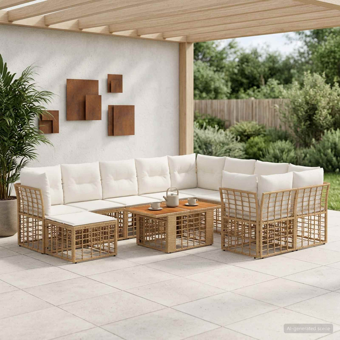 Havesofa Sæt 11 stk. Naturlig og Creme Hvid polyrattan