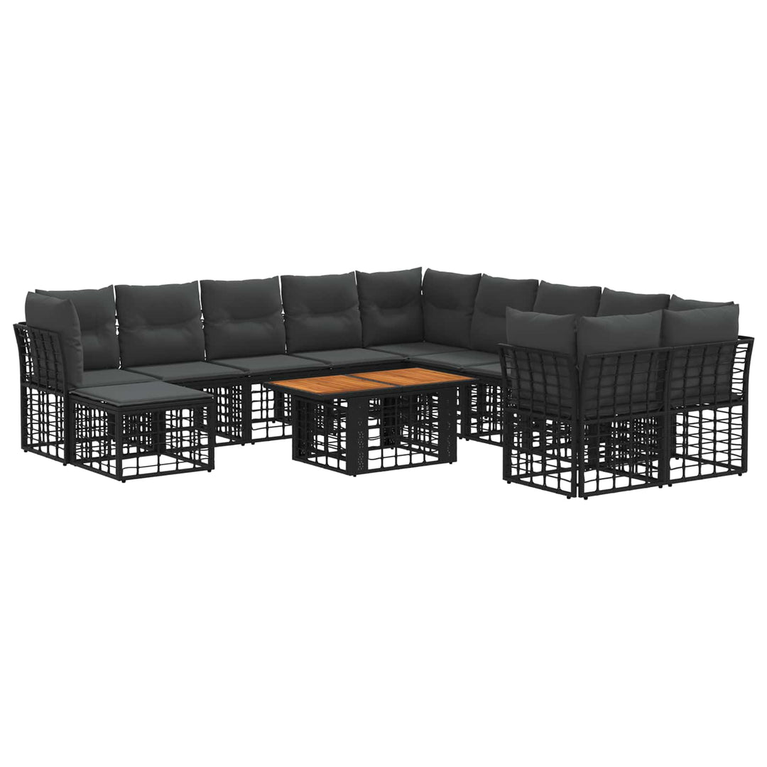 Havesofa Sæt 12 stk. Sort og Mørkegrå polyrattan