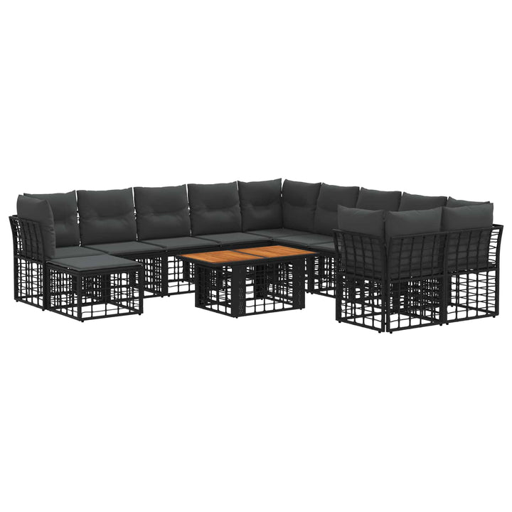 Havesofa Sæt 12 stk. Sort og Mørkegrå polyrattan