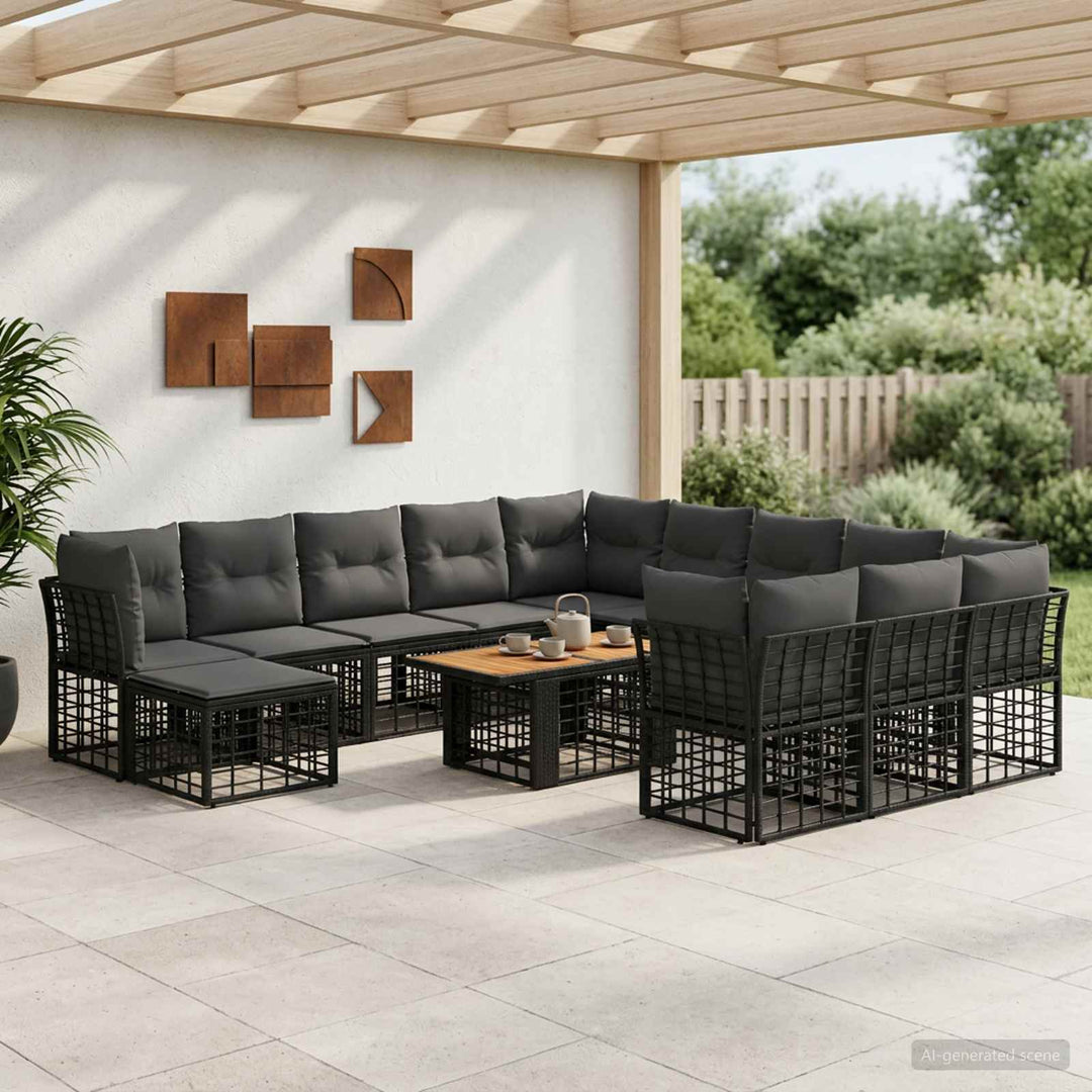 Havesofa Sæt 13 stk. Sort og Mørkegrå polyrattan