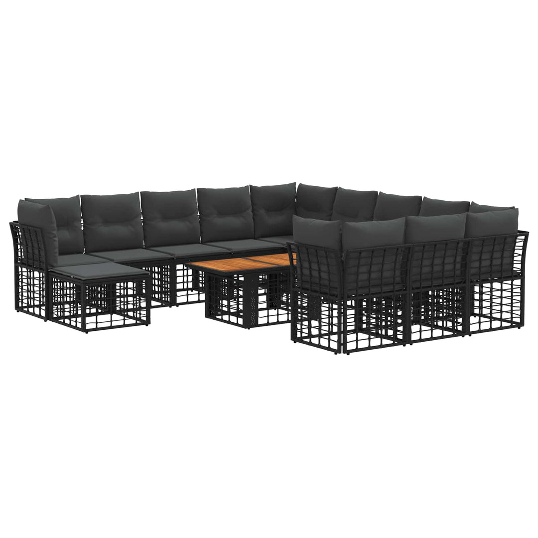 Havesofa Sæt 13 stk. Sort og Mørkegrå polyrattan