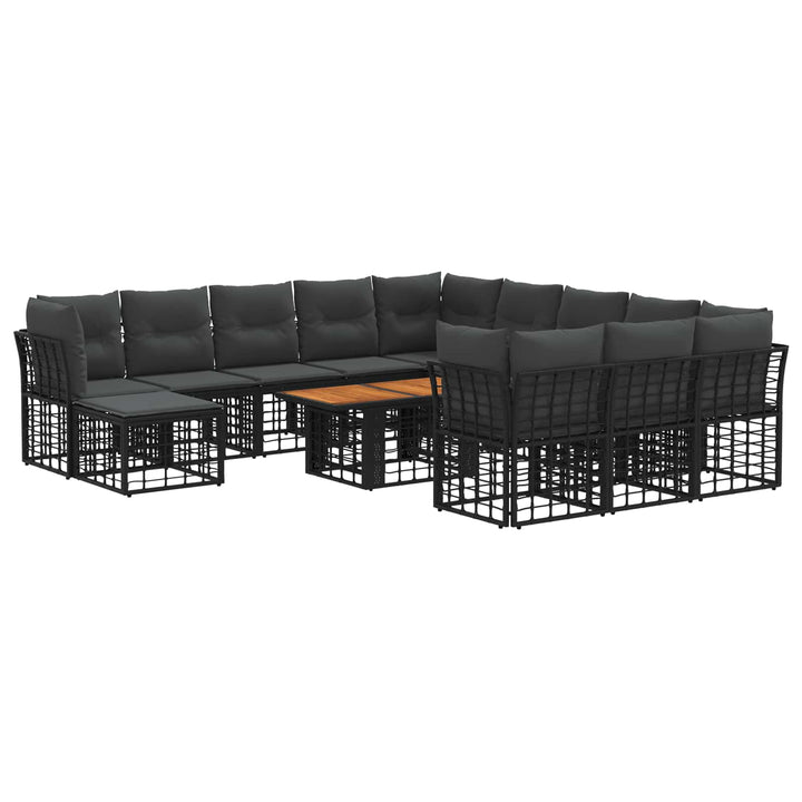 Havesofa Sæt 13 stk. Sort og Mørkegrå polyrattan